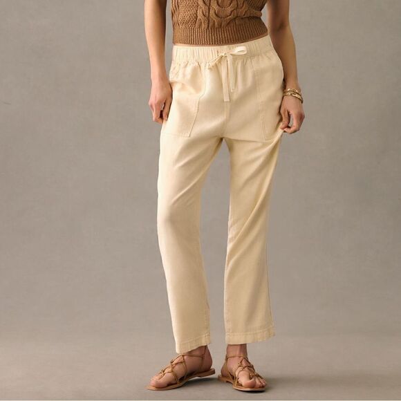 NWT Anthropologie Pilcro Drawstring High Waisted Linen Pants Cream Sz S - Picture 1 of 8